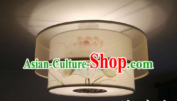 Traditional Chinese Handmade Sheepskin Painting Lotus Birds Palace Lantern China Ceiling Palace Lamp