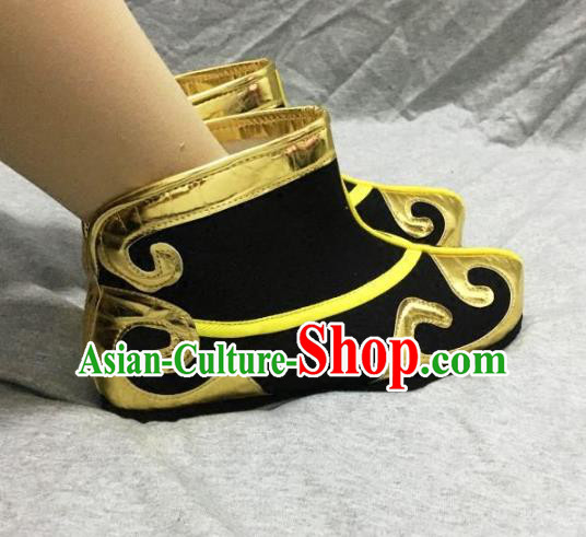 Traditional Handmade Chinese Peking Opera Takefu Black Boots Hanfu Handsome Monkey King Shoes for Men