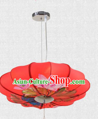 Traditional Chinese Handmade Painting Lotus Red Cloth Palace Lantern China Ceiling Palace Lamp