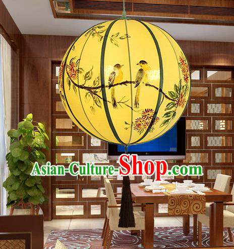 Traditional Chinese Handmade Painting Flowers Birds Cloth Round Palace Lantern China Ceiling Palace Lamp