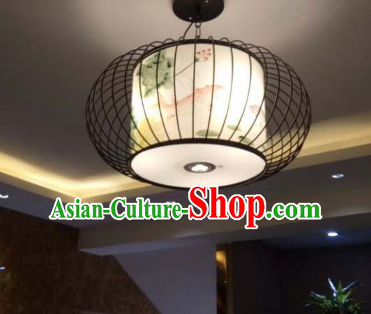 Traditional Chinese Handmade Painting Lotus Bird Palace Lantern China Ceiling Palace Lamp
