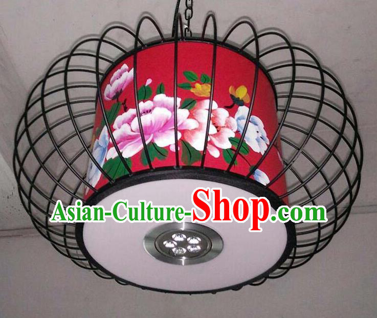 Traditional Chinese Handmade Painting Flowers Red Palace Lantern China Ceiling Palace Lamp