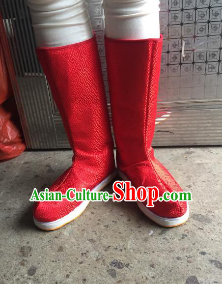 Traditional Chinese Ancient Red Officer Boots, China Handmade Peking Opera Hanfu Embroidery Shoes for Men