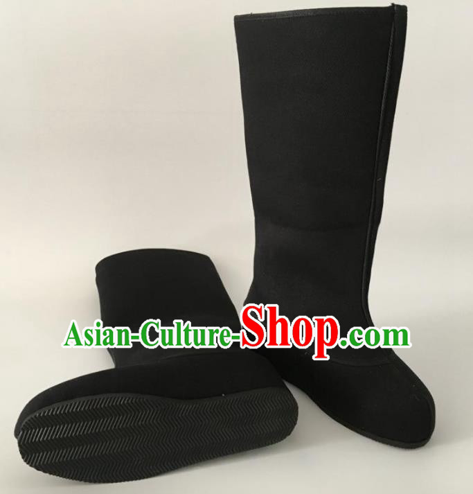 Traditional Chinese Ancient Black Cloth Officer Boots, China Handmade Peking Opera Swordsman Hanfu Embroidery Shoes for Men