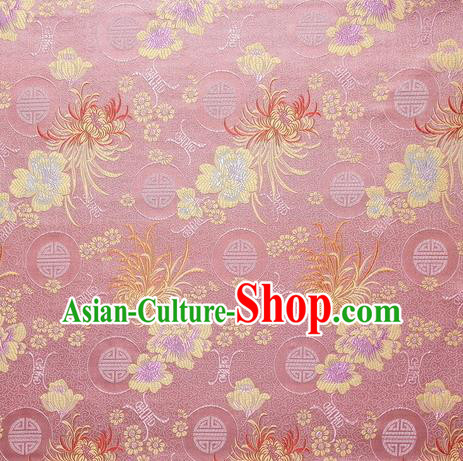 Chinese Royal Palace Traditional Costume Chrysanthemum Pattern Pink Satin Brocade Fabric, Chinese Ancient Clothing Drapery Hanfu Cheongsam Material