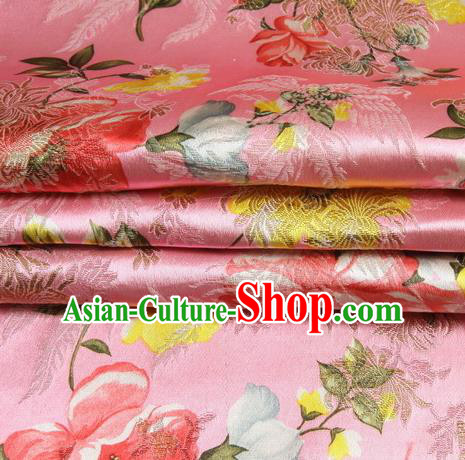 Chinese Royal Palace Traditional Costume Peony Pattern Pink Satin Brocade Fabric, Chinese Ancient Clothing Drapery Hanfu Cheongsam Material