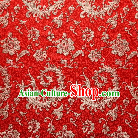 Chinese Royal Palace Traditional Costume Phoenix Flower Pattern Red Satin Brocade Fabric, Chinese Ancient Clothing Drapery Hanfu Cheongsam Material