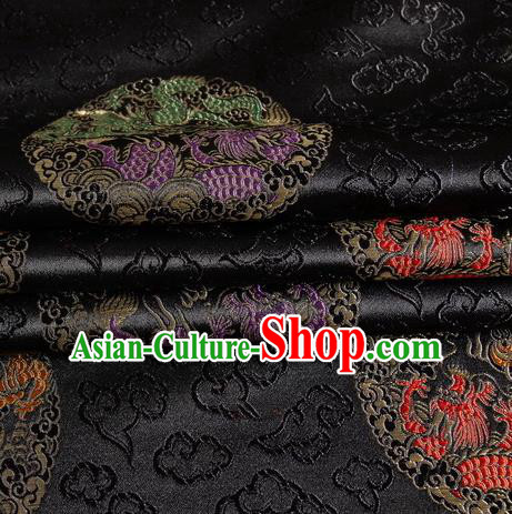 Chinese Royal Palace Traditional Costume Dragon Pattern Black Satin Brocade Fabric, Chinese Ancient Clothing Drapery Hanfu Cheongsam Material