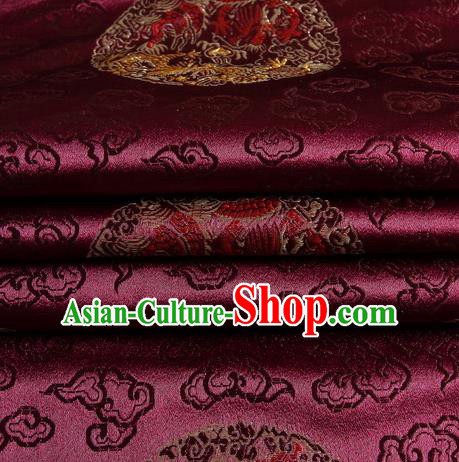 Chinese Royal Palace Traditional Costume Dragon Pattern Amaranth Satin Brocade Fabric, Chinese Ancient Clothing Drapery Hanfu Cheongsam Material