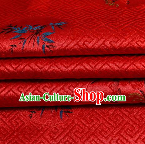 Chinese Royal Palace Traditional Costume Plum Blossom Orchid Bamboo and Chrysanthemum Pattern Red Satin Brocade Fabric, Chinese Ancient Clothing Drapery Hanfu Cheongsam Material