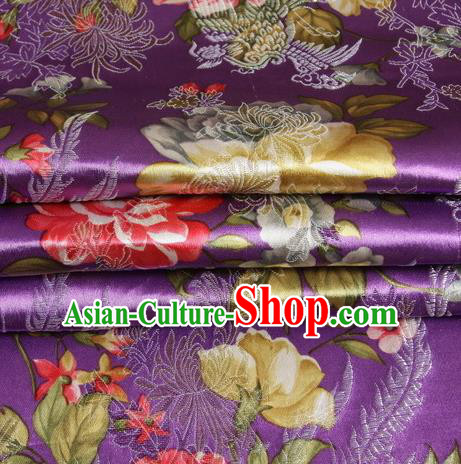Chinese Royal Palace Traditional Costume Peony Pattern Purple Satin Brocade Fabric, Chinese Ancient Clothing Drapery Hanfu Cheongsam Material