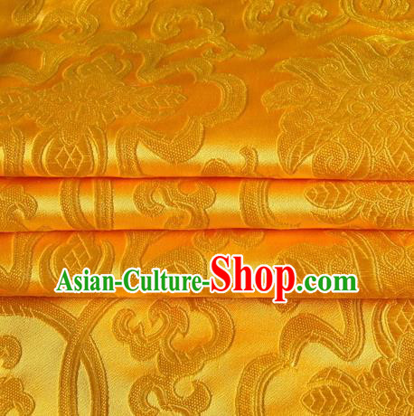 Chinese Royal Palace Traditional Costume Rich Pattern Golden Satin Brocade Fabric, Chinese Ancient Clothing Drapery Hanfu Cheongsam Material