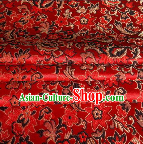 Chinese Royal Palace Traditional Costume Morning Glory Pattern Red Satin Brocade Fabric, Chinese Ancient Clothing Drapery Hanfu Cheongsam Material