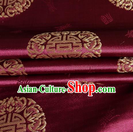 Chinese Traditional Costume Royal Palace Pattern Amaranth Satin Brocade Fabric, Chinese Ancient Clothing Drapery Hanfu Cheongsam Material