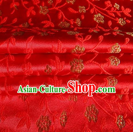Chinese Royal Palace Traditional Costume Flowers Pattern Red Satin Brocade Fabric, Chinese Ancient Clothing Drapery Hanfu Cheongsam Material