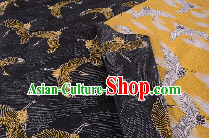Chinese Traditional Costume Royal Palace Jacquard Weave Crane Yellow Brocade Kimono Fabric, Chinese Ancient Clothing Drapery Hanfu Cheongsam Material