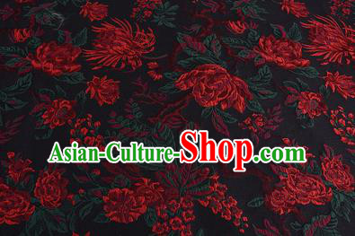 Chinese Traditional Costume Royal Palace Jacquard Weave Chrysanthemum Black Fabric, Chinese Ancient Clothing Drapery Hanfu Cheongsam Material