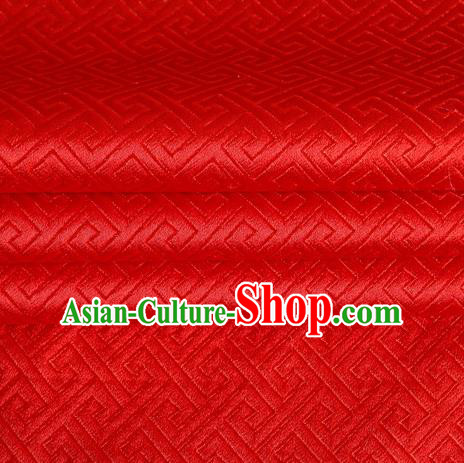 Chinese Traditional Costume Royal Palace Great Wall Pattern Red Satin Brocade Fabric, Chinese Ancient Clothing Drapery Hanfu Cheongsam Material