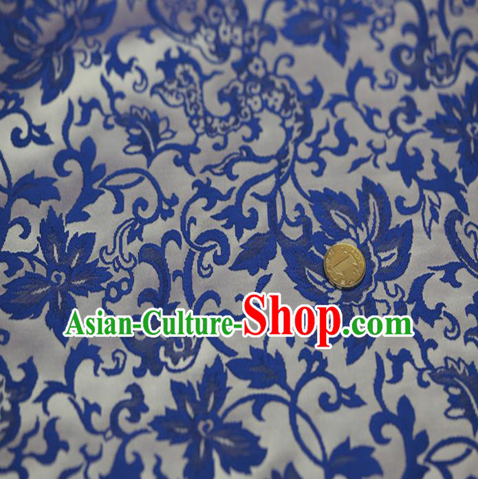 Chinese Traditional Costume Royal Palace Blue and White Porcelain Pattern Satin Nanjing Brocade Fabric, Chinese Ancient Clothing Drapery Hanfu Cheongsam Material
