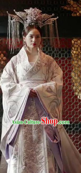 Traditional Chinese Tang Dynasty Palace Lady Costume and Headpiece Complete Set, China Ancient Empress Embroidered Clothing for Women