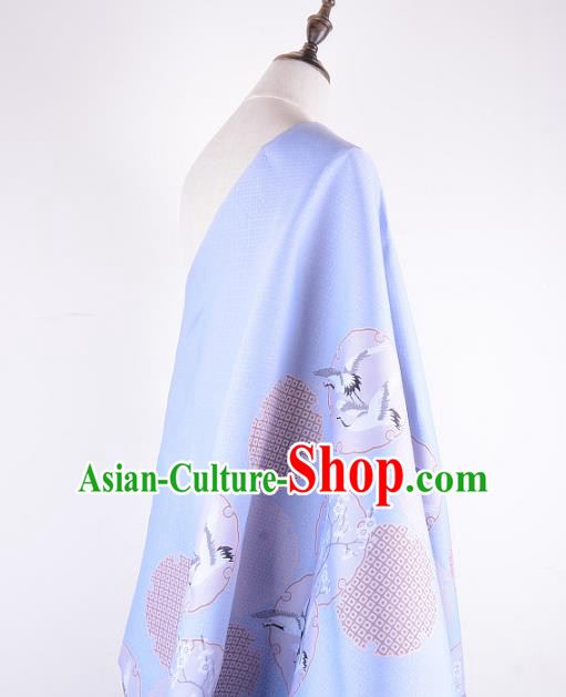Chinese Traditional Costume Royal Palace Printing Crane Blue Brocade Fabric, Chinese Ancient Clothing Drapery Hanfu Cheongsam Material