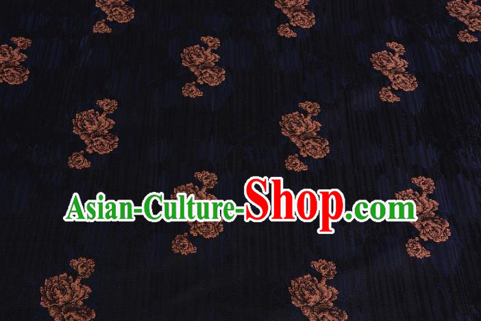 Chinese Traditional Costume Royal Palace Rose Pattern Blue Brocade Fabric, Chinese Ancient Clothing Drapery Hanfu Cheongsam Material
