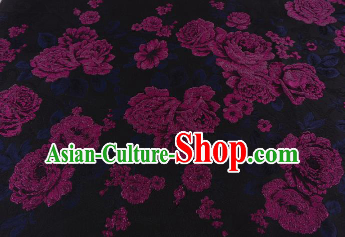 Chinese Traditional Costume Royal Palace Jacquard Weave Rosy Peony Brocade Fabric, Chinese Ancient Clothing Drapery Hanfu Cheongsam Material