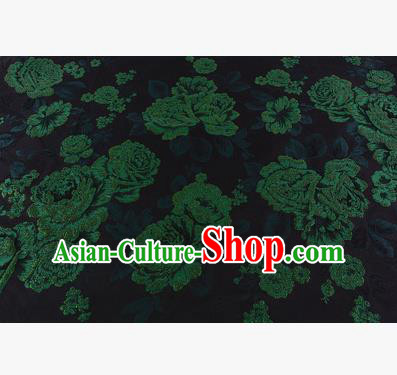 Chinese Traditional Costume Royal Palace Jacquard Weave Green Peony Brocade Fabric, Chinese Ancient Clothing Drapery Hanfu Cheongsam Material