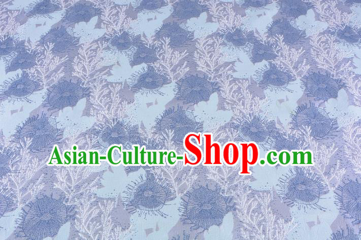 Chinese Traditional Costume Royal Palace Jacquard Weave Pine Needles Blue Brocade Fabric, Chinese Ancient Clothing Drapery Hanfu Cheongsam Material