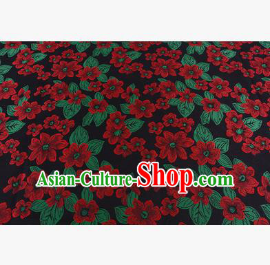 Chinese Traditional Costume Royal Palace Printing Red Flowers Brocade Fabric, Chinese Ancient Clothing Drapery Hanfu Cheongsam Material