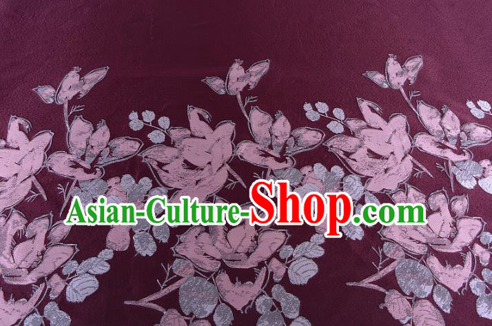 Chinese Traditional Costume Royal Palace Printing Flowers Wine Red Brocade Fabric, Chinese Ancient Clothing Drapery Hanfu Cheongsam Material