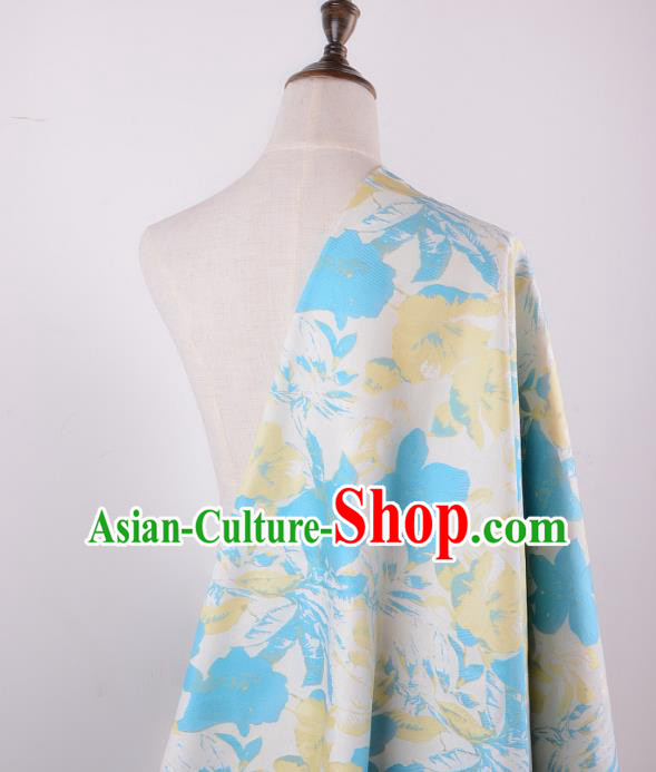 Chinese Traditional Costume Royal Palace Blue Flowers Pattern Brocade Fabric, Chinese Ancient Clothing Drapery Hanfu Cheongsam Material
