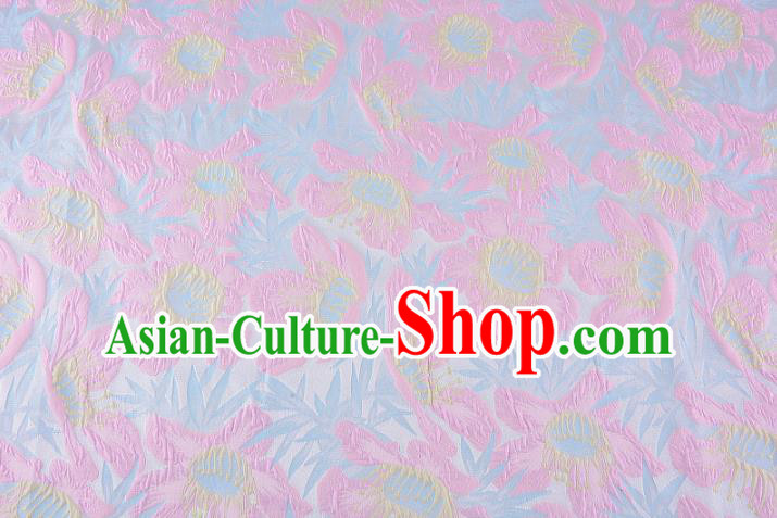 Chinese Traditional Costume Royal Palace Pink Flowers Pattern Brocade Fabric, Chinese Ancient Clothing Drapery Hanfu Cheongsam Material