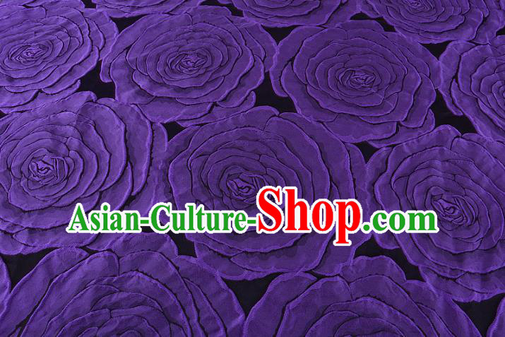Chinese Traditional Costume Royal Palace Printing Purple Rose Pattern Brocade Fabric, Chinese Ancient Clothing Drapery Hanfu Cheongsam Material