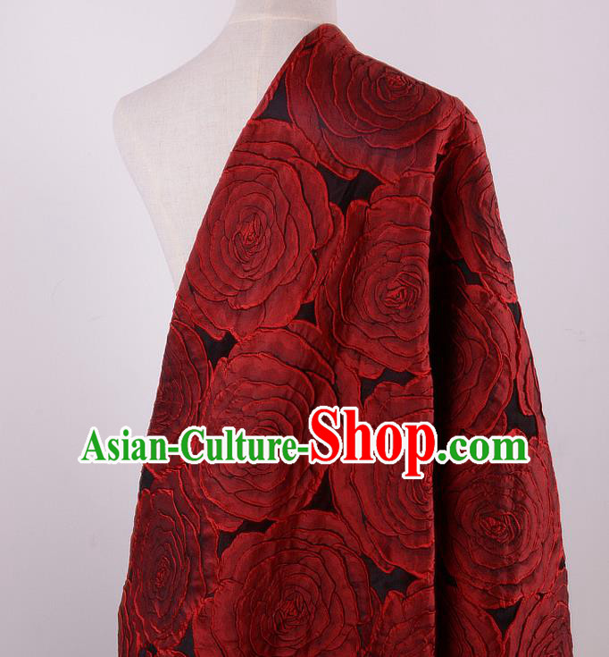 Chinese Traditional Costume Royal Palace Printing Red Rose Pattern Brocade Fabric, Chinese Ancient Clothing Drapery Hanfu Cheongsam Material