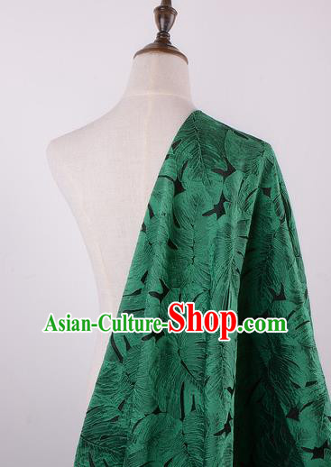 Chinese Traditional Costume Royal Palace Printing Green Leaf Pattern Brocade Fabric, Chinese Ancient Clothing Drapery Hanfu Cheongsam Material