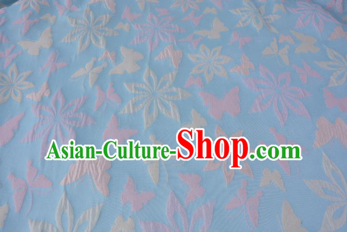 Chinese Traditional Costume Royal Palace Printing Butterfly Blue Brocade Fabric, Chinese Ancient Clothing Drapery Hanfu Cheongsam Material
