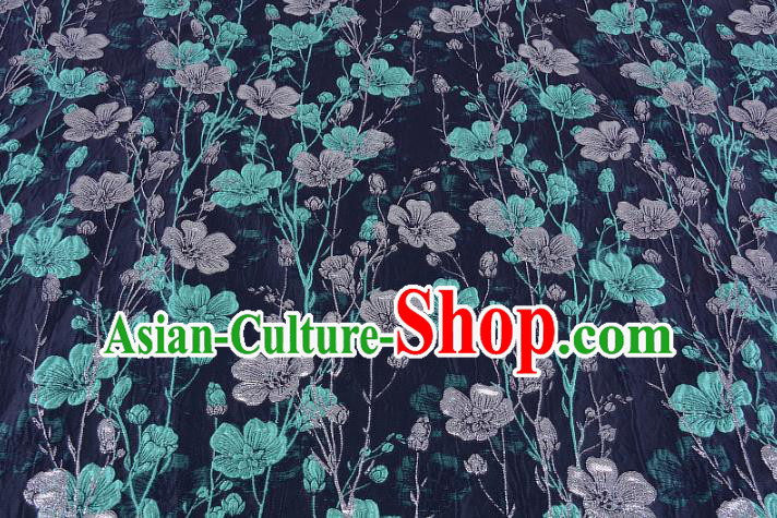 Chinese Traditional Costume Royal Palace Flowers Pattern Navy Brocade Fabric, Chinese Ancient Clothing Drapery Hanfu Cheongsam Material