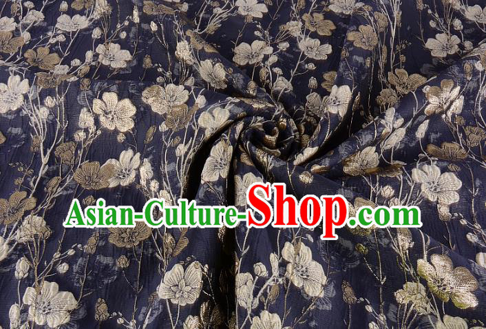 Chinese Traditional Costume Royal Palace Flowers Pattern Black Brocade Fabric, Chinese Ancient Clothing Drapery Hanfu Cheongsam Material