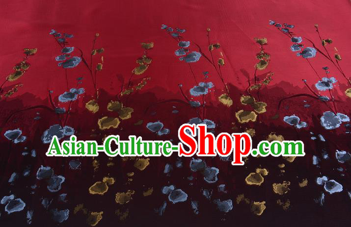 Chinese Traditional Costume Royal Palace Printing Flowers Red Satin Brocade Fabric, Chinese Ancient Clothing Drapery Hanfu Cheongsam Material