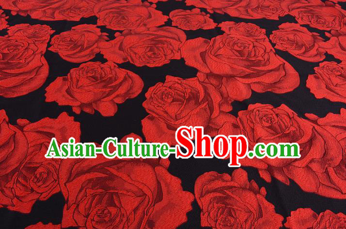 Chinese Traditional Costume Royal Palace Printing Red Rose Satin Brocade Fabric, Chinese Ancient Clothing Drapery Hanfu Cheongsam Material