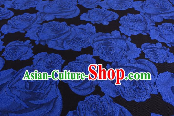 Chinese Traditional Costume Royal Palace Printing Blue Rose Satin Brocade Fabric, Chinese Ancient Clothing Drapery Hanfu Cheongsam Material