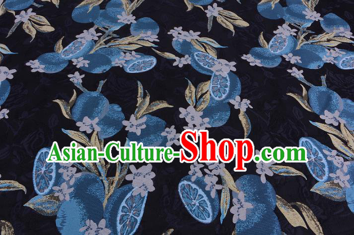 Chinese Traditional Costume Royal Palace Lotus Root Pattern Black Satin Brocade Fabric, Chinese Ancient Clothing Drapery Hanfu Cheongsam Material
