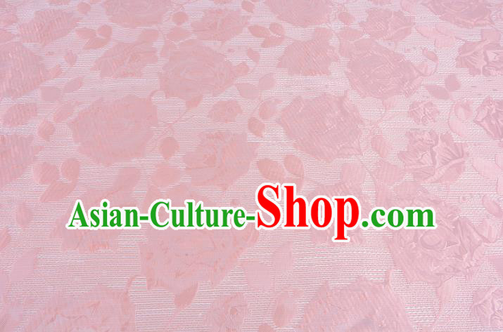 Chinese Traditional Costume Royal Palace Rose Pattern Pink Brocade Fabric, Chinese Ancient Clothing Drapery Hanfu Cheongsam Material