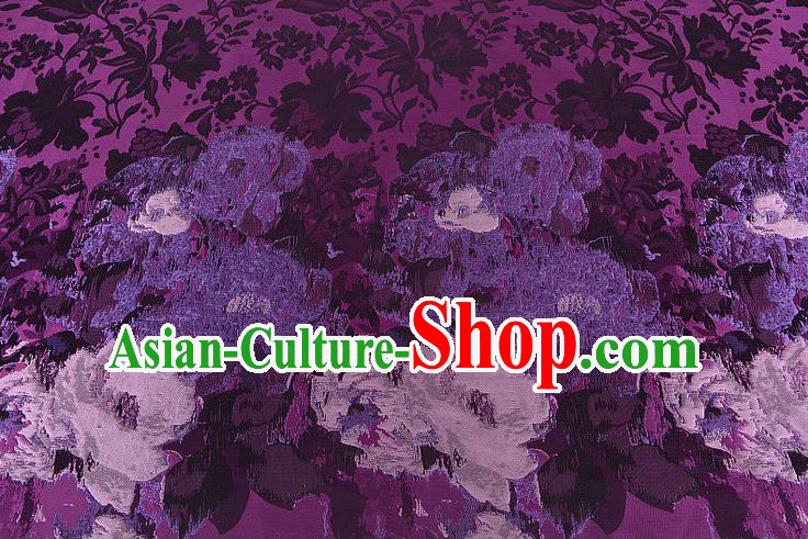 Chinese Traditional Costume Royal Palace Printing Flowers Pattern Purple Brocade Fabric, Chinese Ancient Clothing Drapery Hanfu Cheongsam Material
