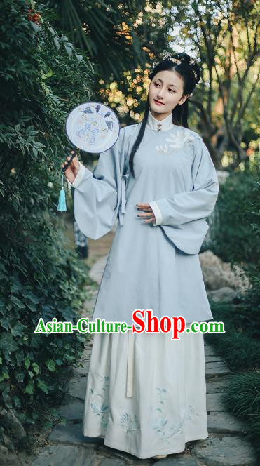 Traditional Chinese Ancient Ming Dynasty Palace Lady Hanfu Princess Embroidered Mangnolia Costume Complete Set for Women