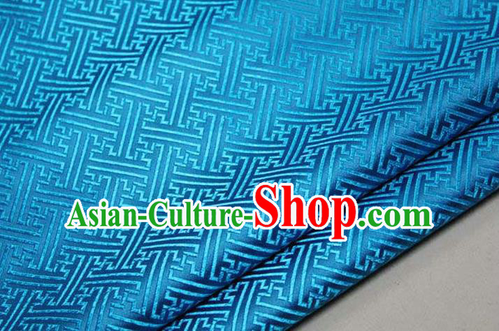 Chinese Traditional Costume Royal Palace Pattern Mongolian Robe Blue Brocade Fabric, Chinese Ancient Clothing Drapery Hanfu Cheongsam Material