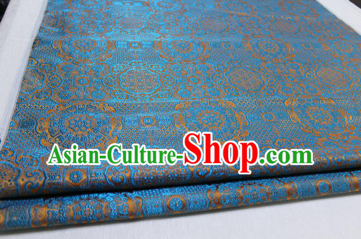 Chinese Traditional Royal Palace Pattern Mongolian Robe Lake Blue Brocade Fabric, Chinese Ancient Costume Drapery Hanfu Cheongsam Material