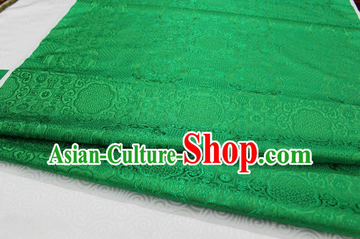 Chinese Traditional Royal Palace Pattern Mongolian Robe Green Brocade Fabric, Chinese Ancient Costume Drapery Hanfu Cheongsam Material