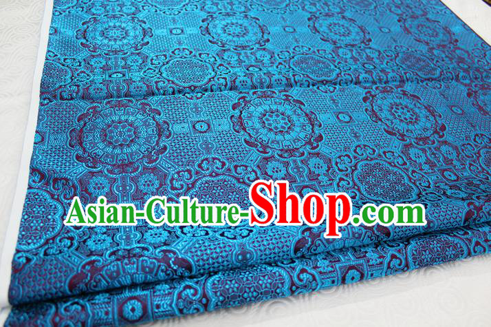 Chinese Traditional Royal Palace Blue Pattern Mongolian Robe Brocade Fabric, Chinese Ancient Costume Drapery Hanfu Cheongsam Material